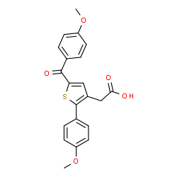 ChemSpider 2D Image | [5-(4-Methoxybenzoyl)-2-(4-methoxyphenyl)-3-thienyl]acetic acid | C21H18O5S