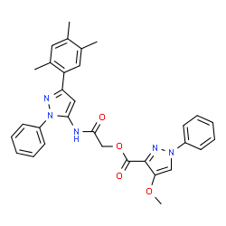 ChemSpider 2D Image | 2-Oxo-2-{[1-phenyl-3-(2,4,5-trimethylphenyl)-1H-pyrazol-5-yl]amino}ethyl 4-methoxy-1-phenyl-1H-pyrazole-3-carboxylate | C31H29N5O4
