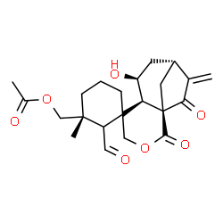ChemSpider 2D Image | [(1'R,3R,6'R,7'S,9'R)-2-Formyl-7'-hydroxy-3-methyl-10'-methylene-2',11'-dioxo-3'-oxaspiro[cyclohexane-1,5'-tricyclo[7.2.1.0~1,6~]dodecan]-3-yl]methyl acetate | C22H28O7
