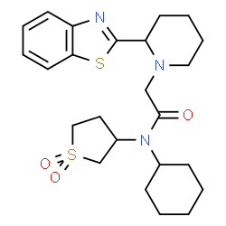 ChemSpider 2D Image | 2-[2-(1,3-Benzothiazol-2-yl)-1-piperidinyl]-N-cyclohexyl-N-(1,1-dioxidotetrahydro-3-thiophenyl)acetamide | C24H33N3O3S2