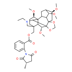 ChemSpider 2D Image | [(4S,6S,19R,21R)-14-Ethyl-4,6,19,21-tetramethoxy-9,11-dioxa-14-azaheptacyclo[10.7.2.1~2,5~.0~1,13~.0~3,8~.0~8,12~.0~16,20~]docos-16-yl]methyl 2-[(3S)-3-methyl-2,5-dioxo-1-pyrrolidinyl]benzoate | C38H50N2O10