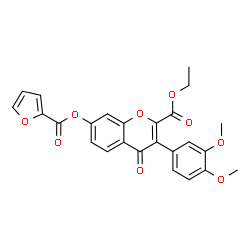 ChemSpider 2D Image | Ethyl 3-(3,4-dimethoxyphenyl)-7-(2-furoyloxy)-4-oxo-4H-chromene-2-carboxylate | C25H20O9