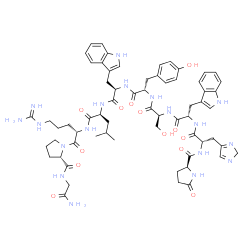 ChemSpider 2D Image | 5-Oxo-L-prolyl-3-(2H-imidazol-4-yl)-L-alanyl-L-tryptophyl-L-seryl-L-tyrosyl-D-tryptophyl-L-leucyl-L-arginyl-L-prolylglycinamide | C64H82N18O13