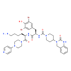 ChemSpider 2D Image | N-{(2R)-6-Amino-1-oxo-1-[4-(4-pyridinyl)-1-piperazinyl]-2-hexanyl}-3,5-dibromo-Nalpha-{[4-(2-oxo-1,4-dihydro-3(2H)-quinazolinyl)-1-piperidinyl]carbonyl}-D-tyrosinamide | C38H47Br2N9O5