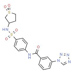ChemSpider 2D Image | N-{4-[(1,1-Dioxidotetrahydro-3-thiophenyl)sulfamoyl]phenyl}-3-(1H-tetrazol-1-yl)benzamide | C18H18N6O5S2