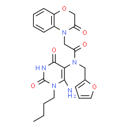 ChemSpider 2D Image | N-(6-Amino-1-butyl-2,4-dioxo-1,2,3,4-tetrahydro-5-pyrimidinyl)-N-(2-furylmethyl)-2-(3-oxo-2,3-dihydro-4H-1,4-benzoxazin-4-yl)acetamide | C23H25N5O6