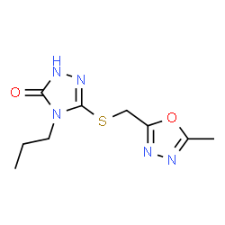 ChemSpider 2D Image | 5-{[(5-Methyl-1,3,4-oxadiazol-2-yl)methyl]sulfanyl}-4-propyl-2,4-dihydro-3H-1,2,4-triazol-3-one | C9H13N5O2S