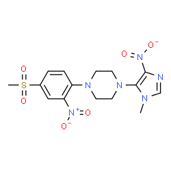 ChemSpider 2D Image | 1-[3-methyl-5-[oxido(oxo)-$l^{4}-azanyl]imidazol-4-yl]-4-(4-methylsulfonyl-2-nitro-phenyl)piperazine | C15H18N6O6S