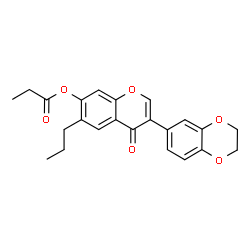 ChemSpider 2D Image | 3-(2,3-Dihydro-1,4-benzodioxin-6-yl)-4-oxo-6-propyl-4H-chromen-7-yl propionate | C23H22O6