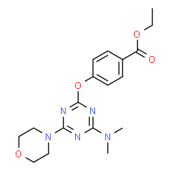ChemSpider 2D Image | Ethyl 4-{[4-(dimethylamino)-6-(4-morpholinyl)-1,3,5-triazin-2-yl]oxy}benzoate | C18H23N5O4