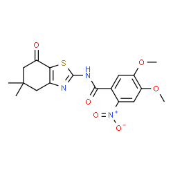 ChemSpider 2D Image | N-(5,5-Dimethyl-7-oxo-4,5,6,7-tetrahydro-1,3-benzothiazol-2-yl)-4,5-dimethoxy-2-nitrobenzamide | C18H19N3O6S