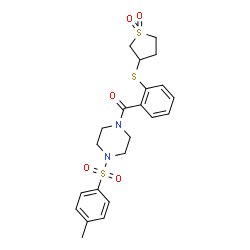 ChemSpider 2D Image | {2-[(1,1-Dioxidotetrahydro-3-thiophenyl)sulfanyl]phenyl}{4-[(4-methylphenyl)sulfonyl]-1-piperazinyl}methanone | C22H26N2O5S3
