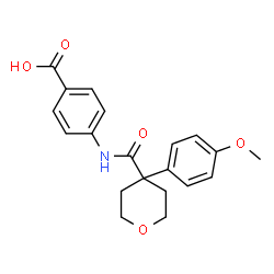 ChemSpider 2D Image | 4-({[4-(4-Methoxyphenyl)tetrahydro-2H-pyran-4-yl]carbonyl}amino)benzoic acid | C20H21NO5