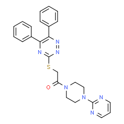 ChemSpider 2D Image | 2-[(5,6-Diphenyl-1,2,4-triazin-3-yl)sulfanyl]-1-[4-(2-pyrimidinyl)-1-piperazinyl]ethanone | C25H23N7OS