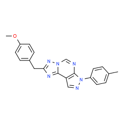 ChemSpider 2D Image | 2-(4-Methoxybenzyl)-7-(4-methylphenyl)-7H-pyrazolo[4,3-e][1,2,4]triazolo[1,5-c]pyrimidine | C21H18N6O