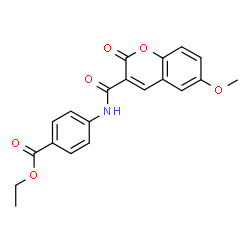 ChemSpider 2D Image | Ethyl 4-{[(6-methoxy-2-oxo-2H-chromen-3-yl)carbonyl]amino}benzoate | C20H17NO6