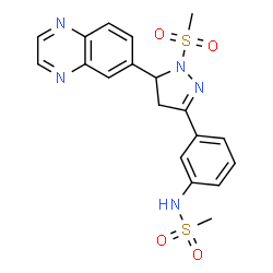 ChemSpider 2D Image | N-{3-[1-(Methylsulfonyl)-5-(6-quinoxalinyl)-4,5-dihydro-1H-pyrazol-3-yl]phenyl}methanesulfonamide | C19H19N5O4S2