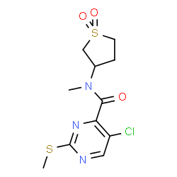 ChemSpider 2D Image | 5-Chloro-N-(1,1-dioxidotetrahydro-3-thiophenyl)-N-methyl-2-(methylsulfanyl)-4-pyrimidinecarboxamide | C11H14ClN3O3S2