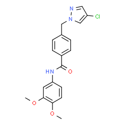 ChemSpider 2D Image | 4-[(4-Chloro-1H-pyrazol-1-yl)methyl]-N-(3,4-dimethoxyphenyl)benzamide | C19H18ClN3O3