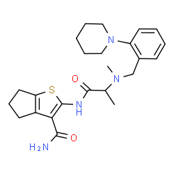 ChemSpider 2D Image | 2-({N-Methyl-N-[2-(1-piperidinyl)benzyl]alanyl}amino)-5,6-dihydro-4H-cyclopenta[b]thiophene-3-carboxamide | C24H32N4O2S