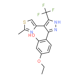 ChemSpider 2D Image | 5-Ethoxy-2-[4-(2-methyl-1,3-thiazol-4-yl)-5-(trifluoromethyl)-1H-pyrazol-3-yl]phenol | C16H14F3N3O2S