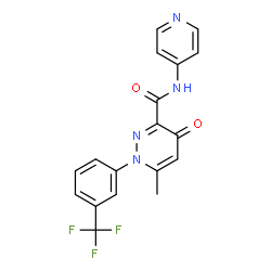 ChemSpider 2D Image | 6-Methyl-4-oxo-N-(4-pyridinyl)-1-[3-(trifluoromethyl)phenyl]-1,4-dihydro-3-pyridazinecarboxamide | C18H13F3N4O2