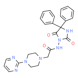 ChemSpider 2D Image | N-(2,5-Dioxo-4,4-diphenyl-1-imidazolidinyl)-2-[4-(2-pyrimidinyl)-1-piperazinyl]acetamide | C25H25N7O3