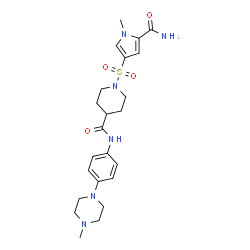 ChemSpider 2D Image | 1-[(5-Carbamoyl-1-methyl-1H-pyrrol-3-yl)sulfonyl]-N-[4-(4-methyl-1-piperazinyl)phenyl]-4-piperidinecarboxamide | C23H32N6O4S