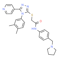 ChemSpider 2D Image | 2-{[4-(3,4-Dimethylphenyl)-5-(4-pyridinyl)-4H-1,2,4-triazol-3-yl]sulfanyl}-N-[4-(1-pyrrolidinylmethyl)phenyl]acetamide | C28H30N6OS