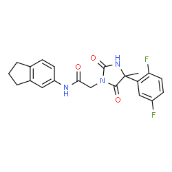 ChemSpider 2D Image | 2-[4-(2,5-Difluorophenyl)-4-methyl-2,5-dioxo-1-imidazolidinyl]-N-(2,3-dihydro-1H-inden-5-yl)acetamide | C21H19F2N3O3