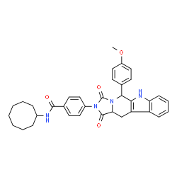 ChemSpider 2D Image | N-Cyclooctyl-4-[5-(4-methoxyphenyl)-1,3-dioxo-5,6,11,11a-tetrahydro-1H-imidazo[1',5':1,6]pyrido[3,4-b]indol-2(3H)-yl]benzamide | C35H36N4O4