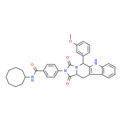ChemSpider 2D Image | N-Cyclooctyl-4-[5-(3-methoxyphenyl)-1,3-dioxo-5,6,11,11a-tetrahydro-1H-imidazo[1',5':1,6]pyrido[3,4-b]indol-2(3H)-yl]benzamide | C35H36N4O4