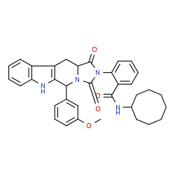 ChemSpider 2D Image | N-Cyclooctyl-2-[5-(3-methoxyphenyl)-1,3-dioxo-5,6,11,11a-tetrahydro-1H-imidazo[1',5':1,6]pyrido[3,4-b]indol-2(3H)-yl]benzamide | C35H36N4O4