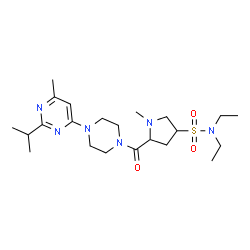 ChemSpider 2D Image | N,N-Diethyl-5-{[4-(2-isopropyl-6-methyl-4-pyrimidinyl)-1-piperazinyl]carbonyl}-1-methyl-3-pyrrolidinesulfonamide | C22H38N6O3S
