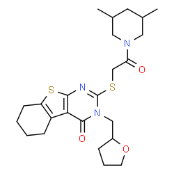 ChemSpider 2D Image | 2-{[2-(3,5-Dimethyl-1-piperidinyl)-2-oxoethyl]sulfanyl}-3-(tetrahydro-2-furanylmethyl)-5,6,7,8-tetrahydro[1]benzothieno[2,3-d]pyrimidin-4(3H)-one | C24H33N3O3S2