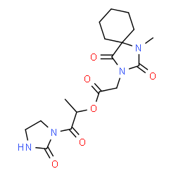ChemSpider 2D Image | 1-Oxo-1-(2-oxo-1-imidazolidinyl)-2-propanyl (1-methyl-2,4-dioxo-1,3-diazaspiro[4.5]dec-3-yl)acetate | C17H24N4O6