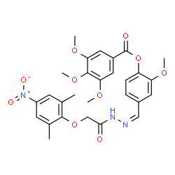 ChemSpider 2D Image | 4-[(Z)-{[(2,6-Dimethyl-4-nitrophenoxy)acetyl]hydrazono}methyl]-2-methoxyphenyl 3,4,5-trimethoxybenzoate | C28H29N3O10