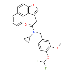 ChemSpider 2D Image | N-Cyclopropyl-N-[4-(difluoromethoxy)-3-methoxybenzyl]-2-(naphtho[2,1-b]furan-1-yl)acetamide | C26H23F2NO4
