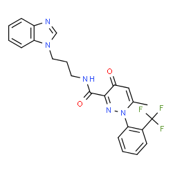 ChemSpider 2D Image | N-[3-(1H-Benzimidazol-1-yl)propyl]-6-methyl-4-oxo-1-[2-(trifluoromethyl)phenyl]-1,4-dihydro-3-pyridazinecarboxamide | C23H20F3N5O2