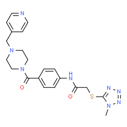 ChemSpider 2D Image | 2-[(1-Methyl-1H-tetrazol-5-yl)sulfanyl]-N-(4-{[4-(4-pyridinylmethyl)-1-piperazinyl]carbonyl}phenyl)acetamide | C21H24N8O2S