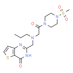 ChemSpider 2D Image | 2-{[{2-[4-(Methylsulfonyl)-1-piperazinyl]-2-oxoethyl}(propyl)amino]methyl}thieno[3,2-d]pyrimidin-4(1H)-one | C17H25N5O4S2