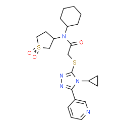 ChemSpider 2D Image | N-Cyclohexyl-2-{[4-cyclopropyl-5-(3-pyridinyl)-4H-1,2,4-triazol-3-yl]sulfanyl}-N-(1,1-dioxidotetrahydro-3-thiophenyl)acetamide | C22H29N5O3S2