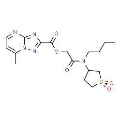 ChemSpider 2D Image | 2-[Butyl(1,1-dioxidotetrahydro-3-thiophenyl)amino]-2-oxoethyl 7-methyl[1,2,4]triazolo[1,5-a]pyrimidine-2-carboxylate | C17H23N5O5S