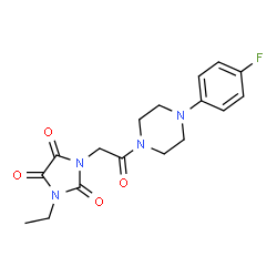 ChemSpider 2D Image | 1-Ethyl-3-{2-[4-(4-fluorophenyl)-1-piperazinyl]-2-oxoethyl}-2,4,5-imidazolidinetrione | C17H19FN4O4