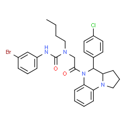 ChemSpider 2D Image | 3-(3-Bromophenyl)-1-butyl-1-{2-[4-(4-chlorophenyl)-2,3,3a,4-tetrahydropyrrolo[1,2-a]quinoxalin-5(1H)-yl]-2-oxoethyl}urea | C30H32BrClN4O2