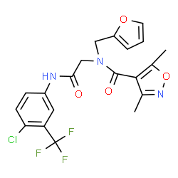 ChemSpider 2D Image | N-(2-{[4-Chloro-3-(trifluoromethyl)phenyl]amino}-2-oxoethyl)-N-(2-furylmethyl)-3,5-dimethyl-1,2-oxazole-4-carboxamide | C20H17ClF3N3O4