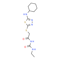 ChemSpider 2D Image | 2-{[5-(Cyclohexylamino)-1,3,4-thiadiazol-2-yl]sulfanyl}-N-(ethylcarbamoyl)acetamide | C13H21N5O2S2