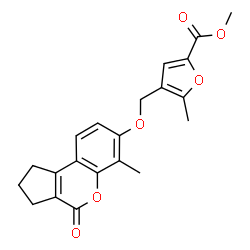 ChemSpider 2D Image | Methyl 5-methyl-4-{[(6-methyl-4-oxo-1,2,3,4-tetrahydrocyclopenta[c]chromen-7-yl)oxy]methyl}-2-furoate | C21H20O6