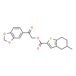 ChemSpider 2D Image | 2-(1,3-Benzodioxol-5-yl)-2-oxoethyl 5-methyl-4,5,6,7-tetrahydro-1-benzothiophene-2-carboxylate | C19H18O5S