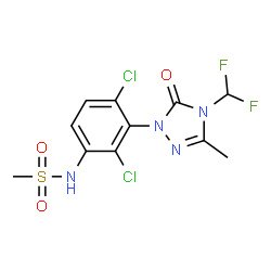 ChemSpider 2D Image | N-{2,4-Dichloro-3-[4-(difluoromethyl)-3-methyl-5-oxo-4,5-dihydro-1H-1,2,4-triazol-1-yl]phenyl}methanesulfonamide | C11H10Cl2F2N4O3S